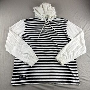 Lifted Research Group Henley Hoodie Mens L Striped Skater White Black LRG READ